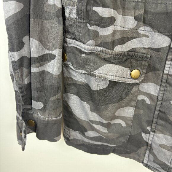 Knox Rose Gray Camo Utility Fisherman Jacket Drawstring Waist Pockets Size Small - Picture 5 of 8